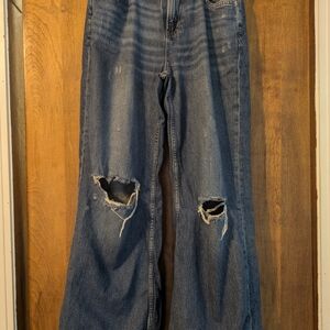 Arizona Jean Company Distressed Wide-Leg Blue Jeans